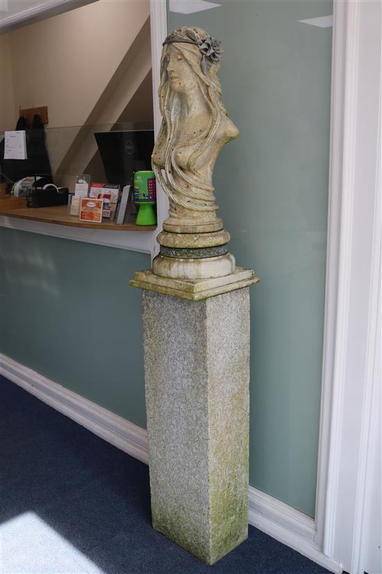 An Art Nouveau style composition bust and pedestal, H.173cm